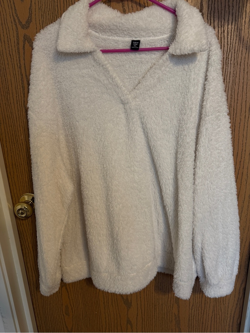 SHEIN Cream Plush Collared Turtleneck Pullover